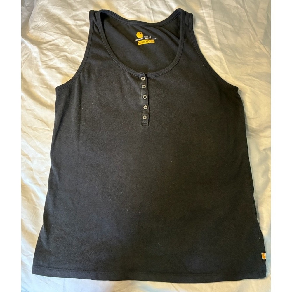 Carhartt Womens Henley Tank Top Black Fitted Sleeveless Scoop Neck M 8-10
